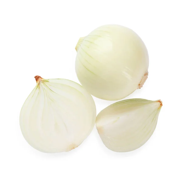 Beyaz Arkaplanda Tam Kesilmiş Soğanlar Üst Görünüm — Stok fotoğraf
