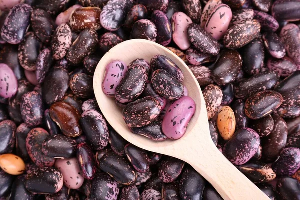 乾燥した腎臓豆に木製のスプーン トップビュー — ストック写真