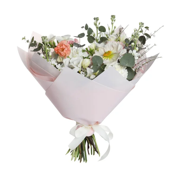 Bouquet Bellissimi Fiori Sfondo Bianco — Foto Stock