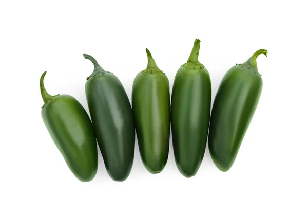 Green Hot Chili Peppers Isolated White Top View — Stock Photo, Image