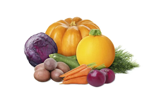 Mnoho Různých Čerstvé Zeleniny Kopru Bílém Pozadí — Stock fotografie