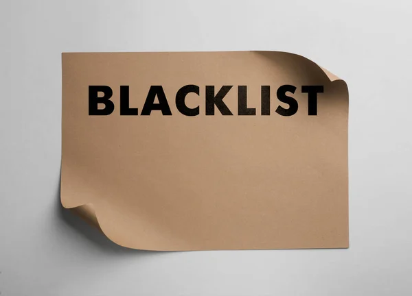 Papel Com Palavra Blacklist Fundo Claro Vista Superior — Fotografia de Stock