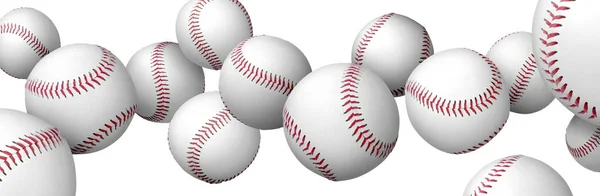 Veel Honkbal Ballen Vliegen Witte Achtergrond — Stockfoto