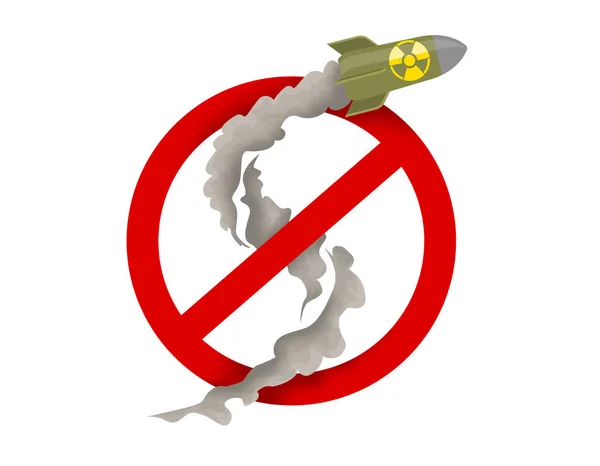 Atomkrieg Verhindern Verbotsschild Über Fliegender Atomwaffe Auf Weißem Hintergrund Illustration — Stockfoto