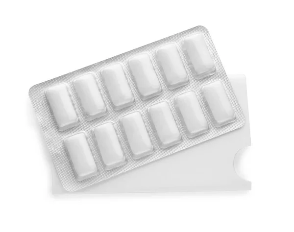 Blister Con Gomme Masticare Sfondo Bianco Vista Dall Alto — Foto Stock