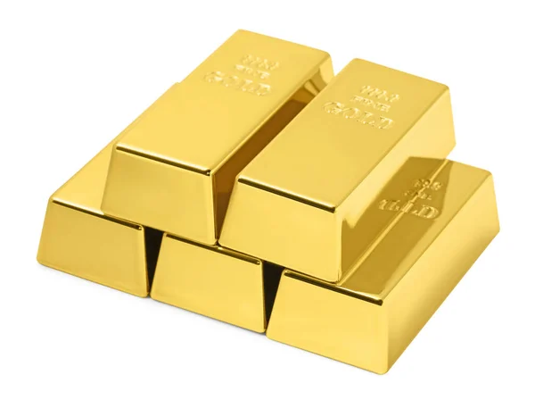 Stack Shiny Gold Bars Isolated White — Stockfoto