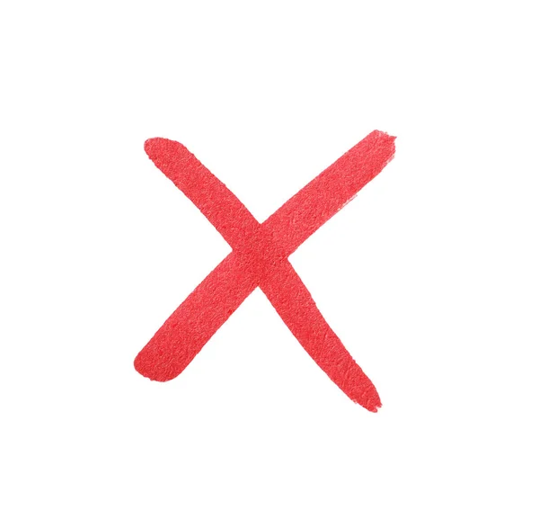 Segno Croce Disegnato Con Marcatore Rosso Isolato Bianco Vista Dall — Foto Stock