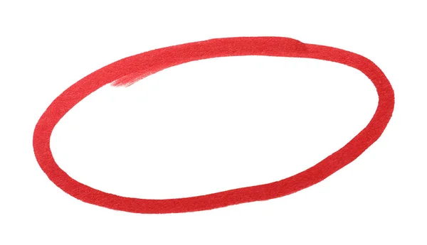 Ellipse Desenhada Com Marcador Vermelho Sobre Fundo Branco Vista Superior — Fotografia de Stock