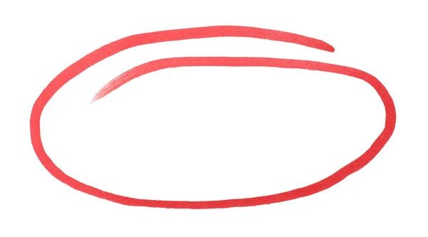 Ellipse Desenhada Com Marcador Vermelho Sobre Fundo Branco Vista Superior — Fotografia de Stock