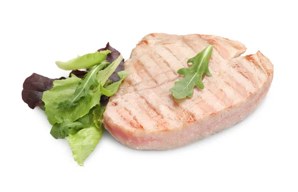 Steak Tuna Lezat Dengan Salad Diisolasi Atas Putih — Stok Foto