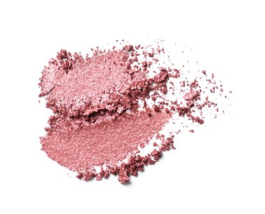 Crushed eye shadow on white background, top view. Professional makeup product