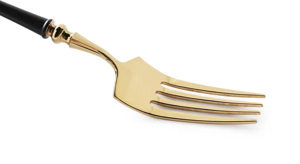 One New Golden Fork Isolated White — Stock Photo, Image