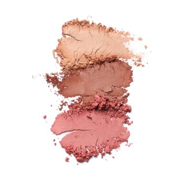 Crushed eye shadows on white background, top view. Professional makeup product