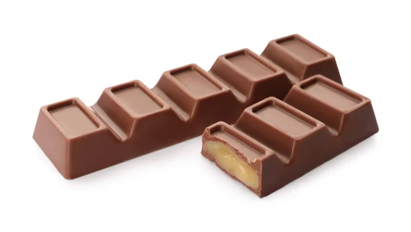 Läcker Söt Choklad Barer Vit Bakgrund — Stockfoto