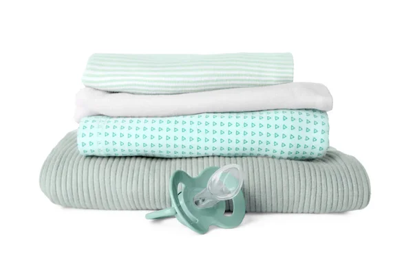 Stacked Clothes Baby Pacifier Isolated White — Stock Photo, Image