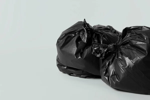 Trash Bags Full Garbage Light Grey Background Space Text — 图库照片
