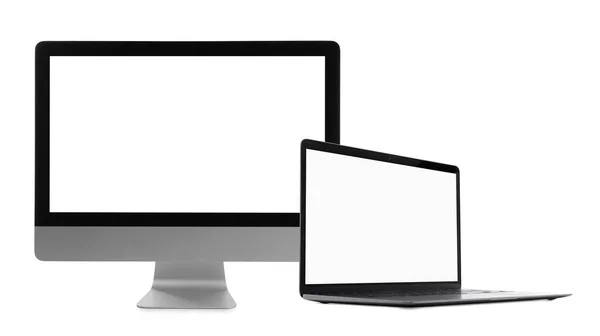 Monitor Laptop Pustymi Ekranami Białym Tle Makieta Projektowania — Zdjęcie stockowe