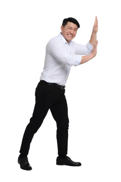 Emotional Businessman Formal Clothes Posing White Background — Stock Photo, Image