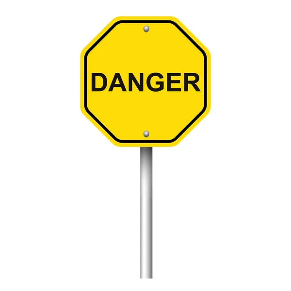 Gelbes Verkehrsschild Mit Dem Wort Gefahr Auf Weißem Hintergrund — Stockfoto