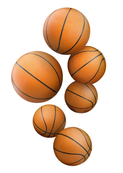 Många Basket Bollar Faller Vit Bakgrund — Stockfoto