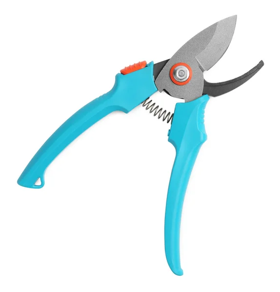 Secateurs Light Blue Handles Isolated White Top View Gardening Tool — Stock Photo, Image