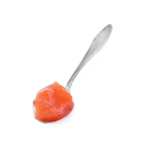 Spoon Tasty Persimmon Jam Isolated White — Stock Photo, Image