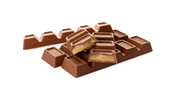 Delicious Sweet Chocolate Bars White Background — Stock Photo, Image