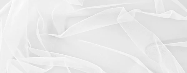 Mooie Witte Tule Stof Als Achtergrond Banner Ontwerp — Stockfoto