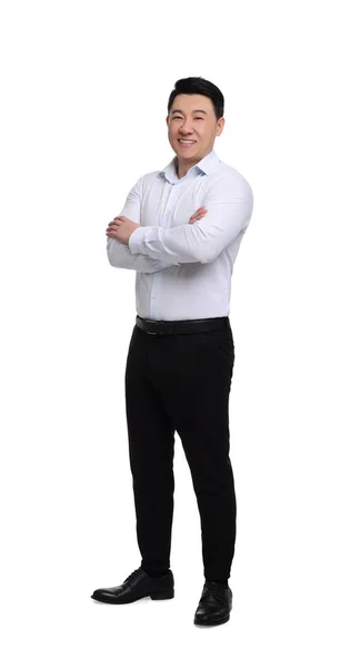 Biznesmen Formalnych Ubraniach Pozowanie Białym Tle — Zdjęcie stockowe