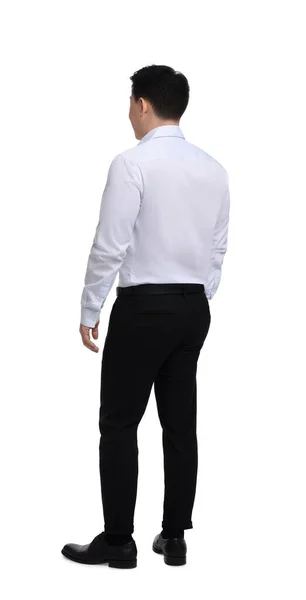 Businessman Formal Clothes Posing White Background Back View — Stock Photo, Image