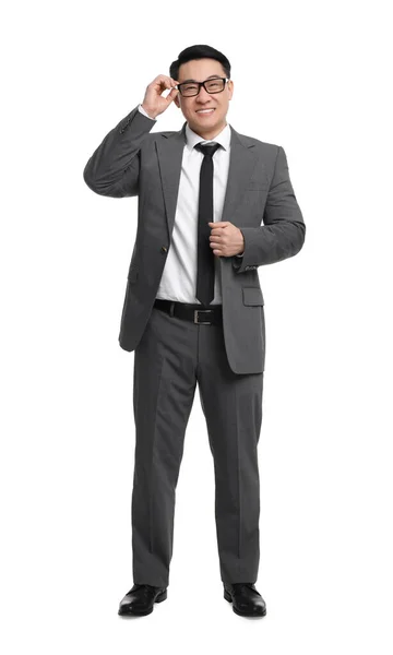 Uomo Affari Giacca Cravatta Con Occhiali Sfondo Bianco — Foto Stock