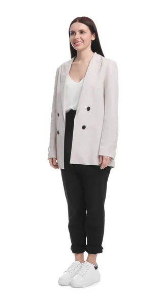 Schöne Junge Geschäftsfrau Anzug Auf Weißem Hintergrund — Stockfoto