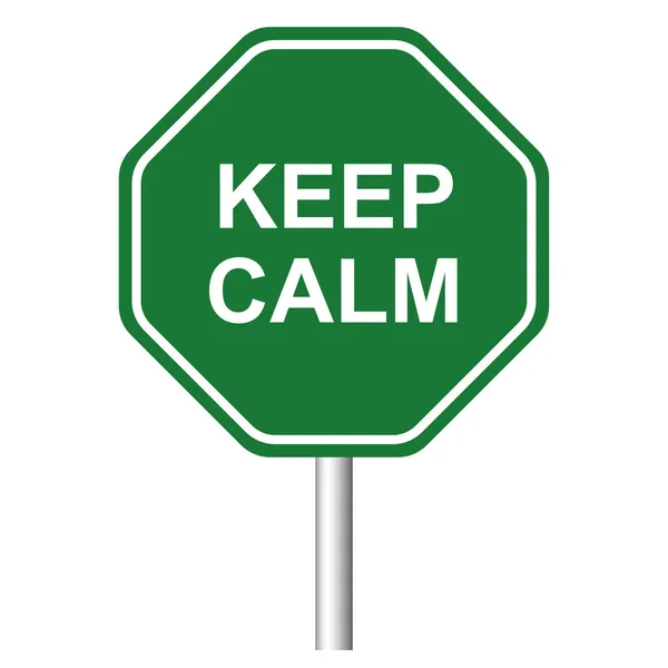 Zielony Znak Drogowy Frazą Keep Calm Białym Tle — Zdjęcie stockowe