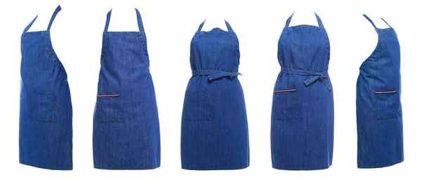 不同侧面的蓝色斜纹棉制围裙胶合带 — 图库照片