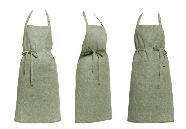 stock image Collage with olive color apron isolated on white, different sides