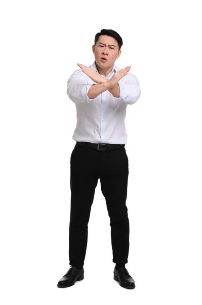 Wütender Geschäftsmann Formeller Kleidung Posiert Auf Weißem Hintergrund — Stockfoto