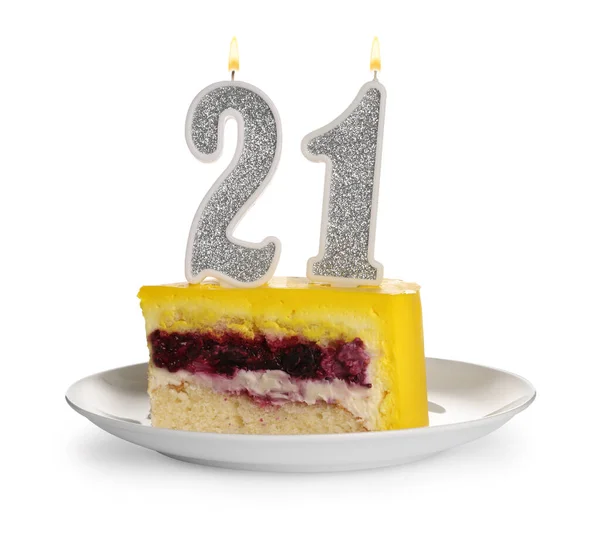 Fiesta Mayoría Edad Cumpleaños Delicioso Pastel Con Velas Forma Número —  Fotos de Stock