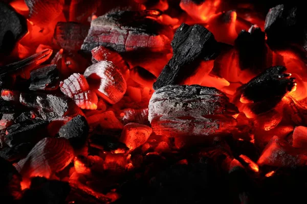 Trozos Carbón Ardiente Caliente Como Fondo Primer Plano —  Fotos de Stock