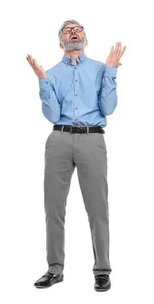Mature Businessman Stylish Clothes Posing White Background — Stock Photo, Image