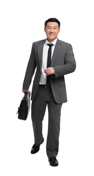 Businessman Briefcase Walking White Background — Stock Photo, Image