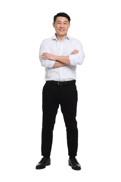 Beyaz Arka Planda Poz Veren Resmi Giyinmiş Bir Adamı — Stok fotoğraf