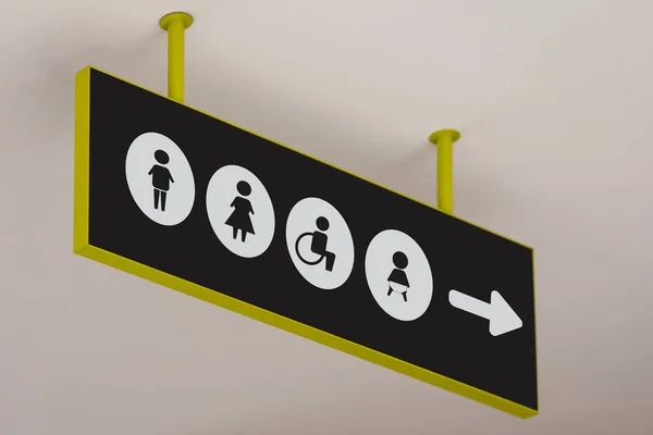 シンボルと矢印が方向を示す公衆トイレの標識 — ストック写真