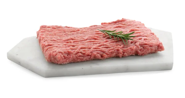 Obearbetat Färskt Malet Kött Med Rosmarin Isolerat Vitt — Stockfoto