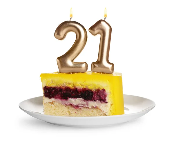 Festa Arrivo Età 21Esimo Compleanno Deliziosa Torta Con Candele Forma — Foto Stock