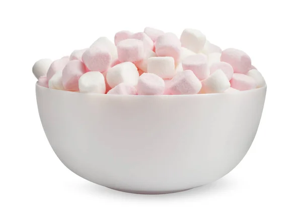 Ciotola Con Delizioso Dolce Marshmallow Isolato Bianco — Foto Stock