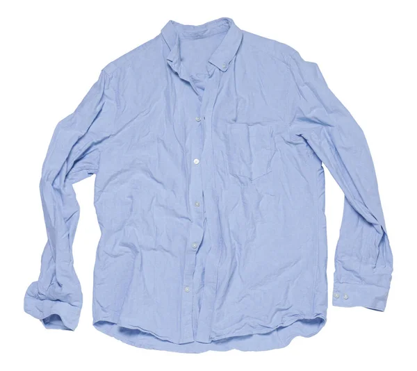 Gekromd Lichtblauw Shirt Witte Achtergrond Bovenaanzicht — Stockfoto