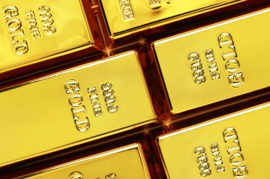 Many shiny gold bars as background, top view clipart