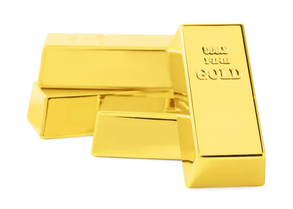 Many Shiny Gold Bars Isolated White — Foto de Stock