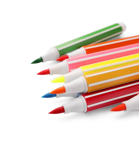 Many Bright Colorful Markers Isolated White — Stock Photo, Image