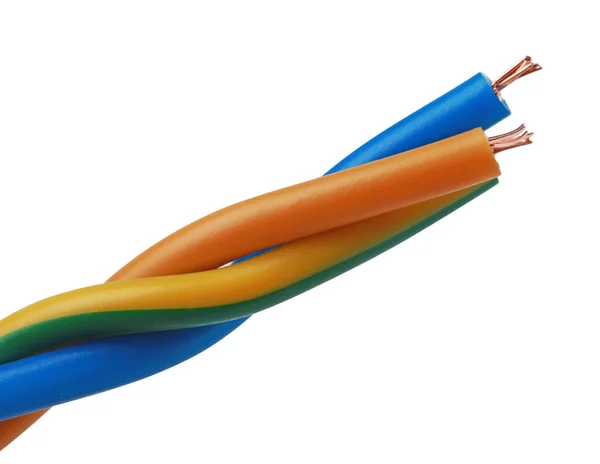 Beyaz Arkaplanda Yeni Renkli Elektrik Kabloları — Stok fotoğraf
